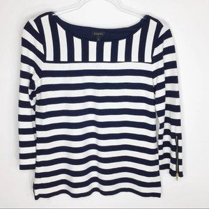 Talbots Striped Top Navy Blue White Top Zipper Sleeves 3/4 Sleeves Sz S